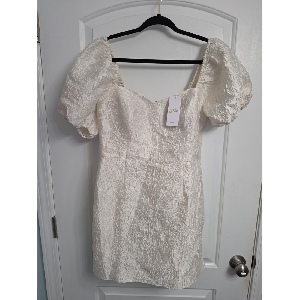 LILLY PULITZER Morena Short-Sleeve Romper White Leaf An Impression Jacquard Sz 8